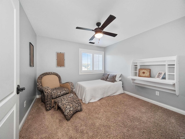 bedroom with carpet flooring and ceiling fan