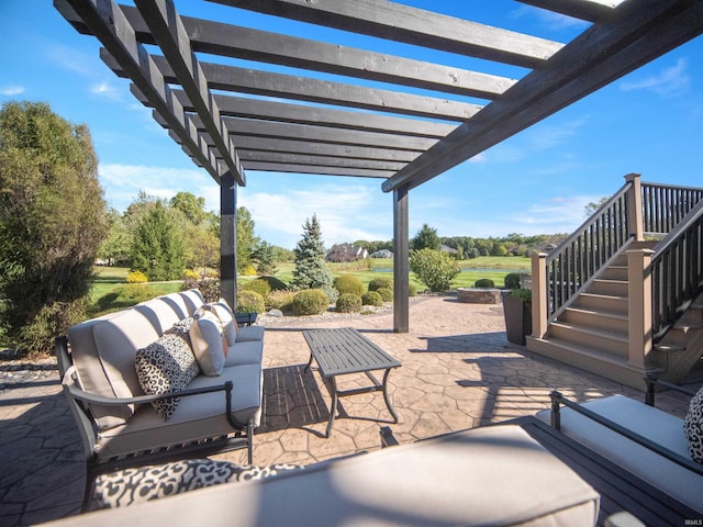 view of patio featuring outdoor lounge area and a pergola