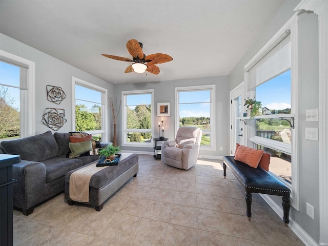 sunroom / solarium with ceiling fan