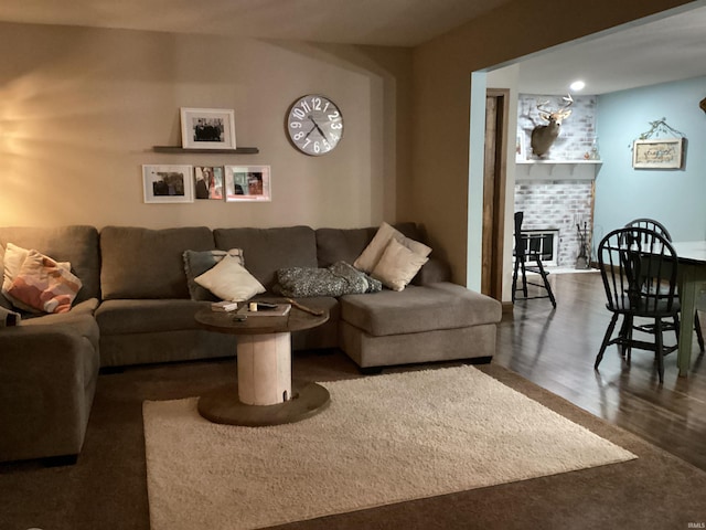 living room featuring dark hardwood / wood-style flooring