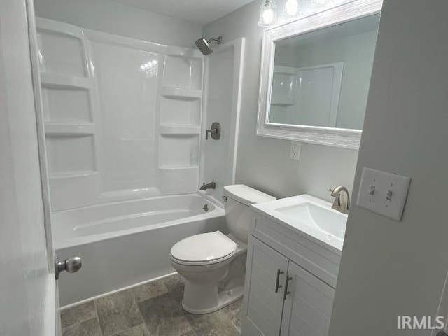 full bathroom with vanity, toilet, and shower / washtub combination