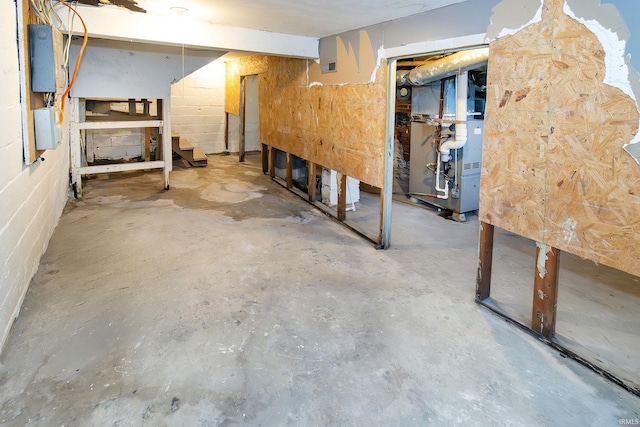 basement with heating unit