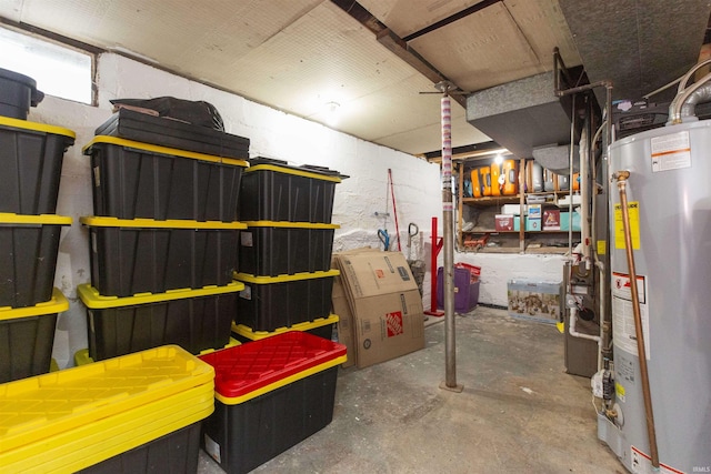 basement featuring gas water heater