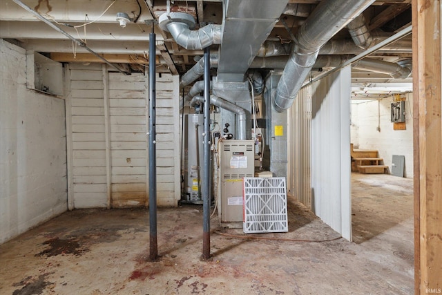 basement featuring water heater