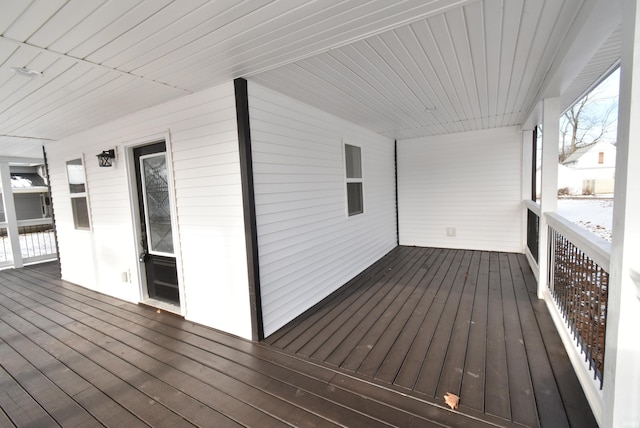 view of snow covered deck