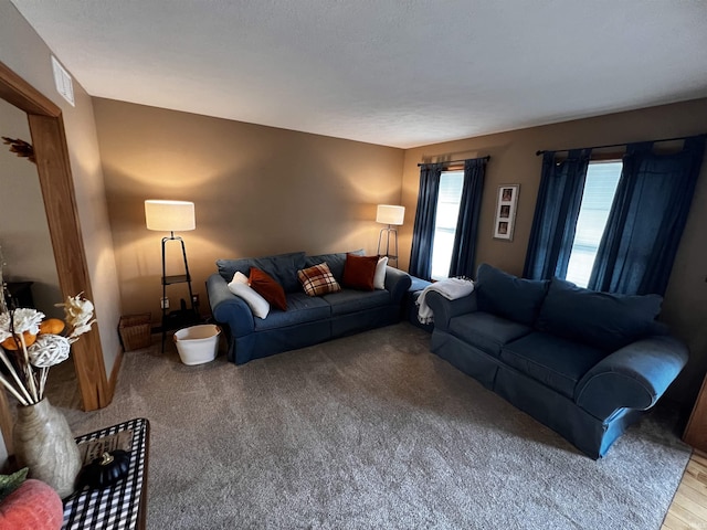 living room featuring carpet