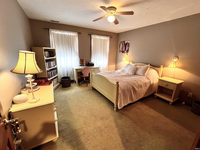 bedroom featuring carpet flooring and ceiling fan