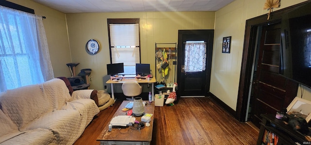 living room featuring dark hardwood / wood-style floors