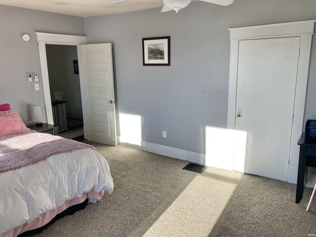 bedroom with carpet flooring and ceiling fan