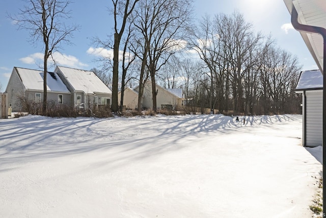 view of yard layered in snow