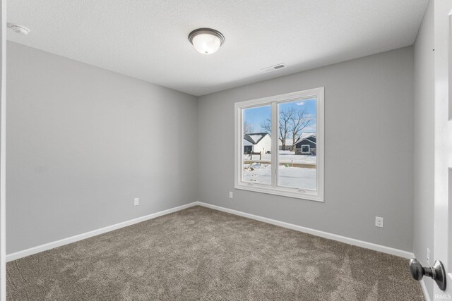 carpeted empty room featuring a textured ceiling