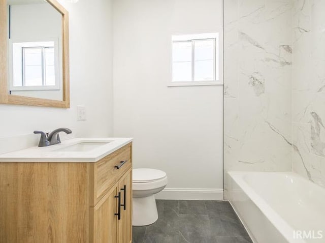 full bathroom with vanity,  shower combination, and toilet