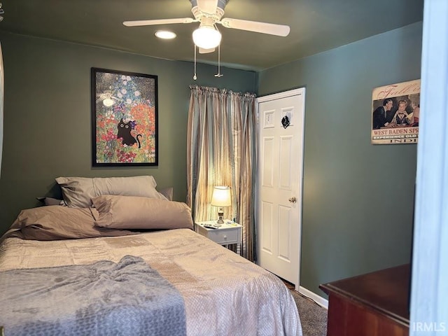 bedroom featuring carpet floors and ceiling fan