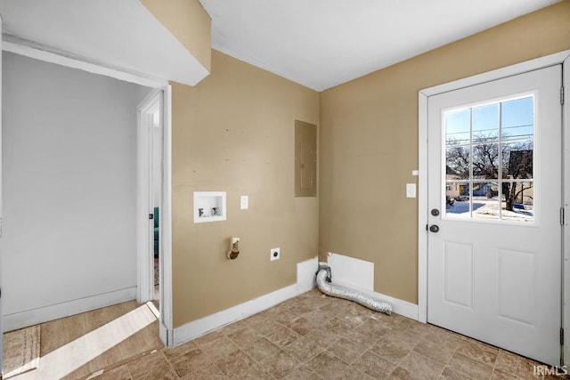 laundry room with hookup for a washing machine, electric panel, and electric dryer hookup