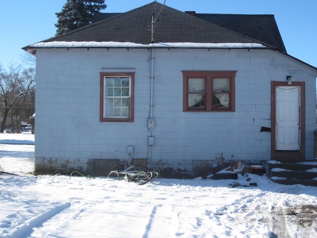 view of snow covered exterior