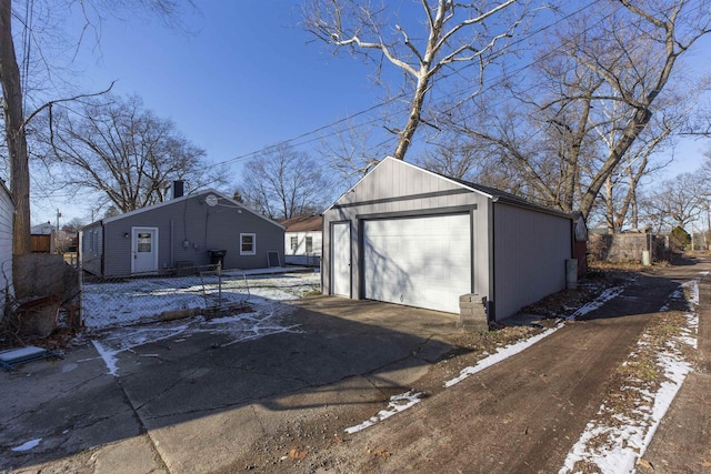 view of snow covered garage