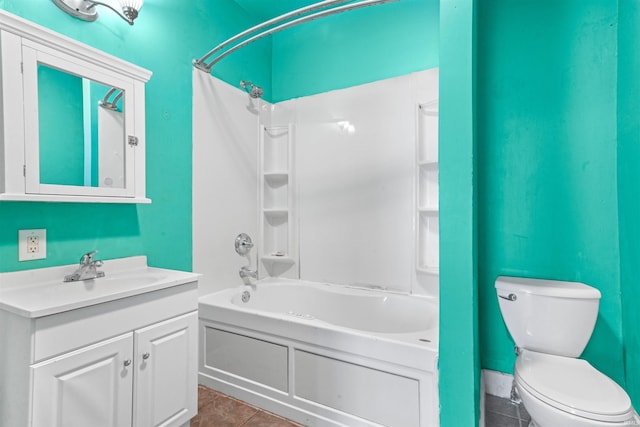 full bathroom with tile patterned floors, vanity, toilet, and shower / bath combination