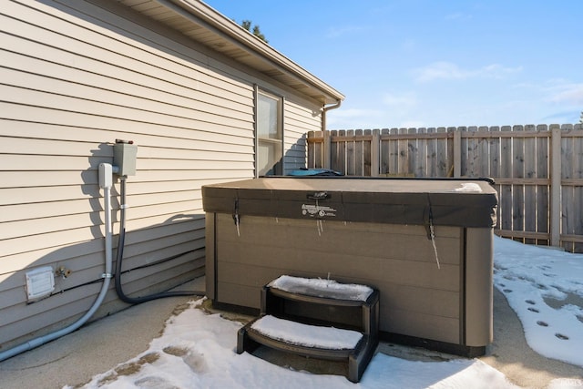 view of patio with a hot tub