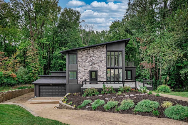 contemporary home with a garage