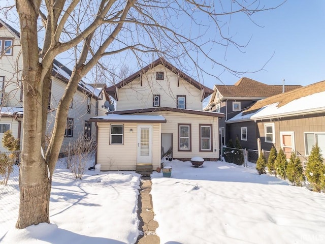 view of snow covered property