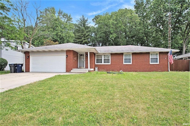 single story home with a front lawn and a garage