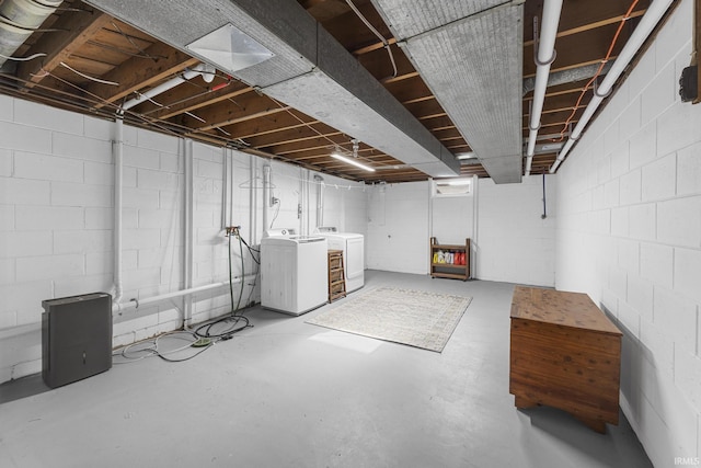 basement with washer and dryer