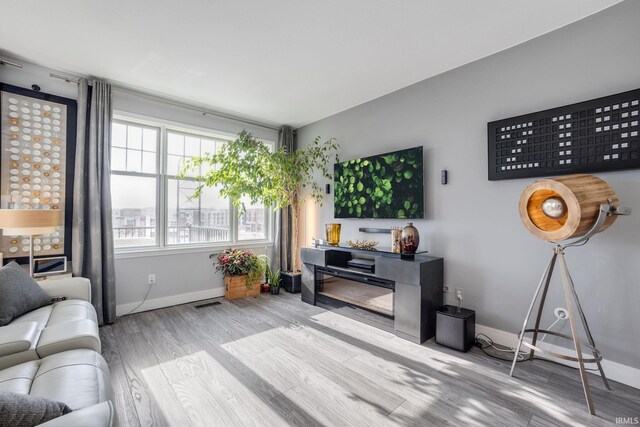 living room with light hardwood / wood-style floors