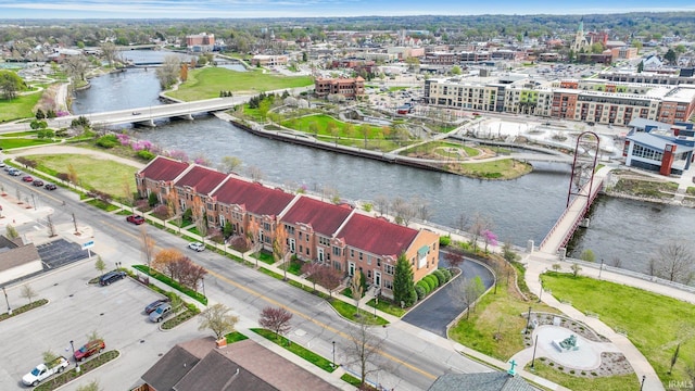 aerial view with a water view