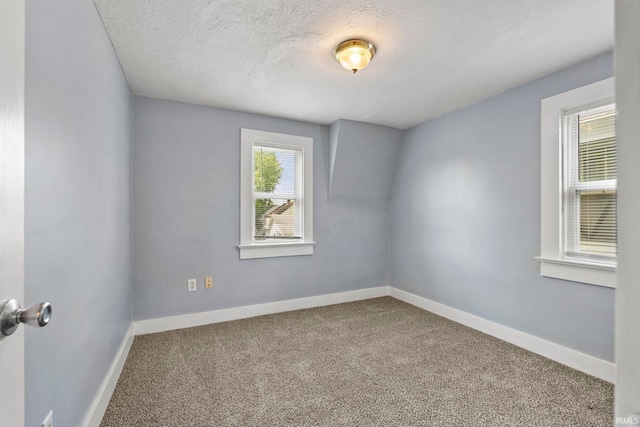 carpeted spare room featuring a textured ceiling and plenty of natural light