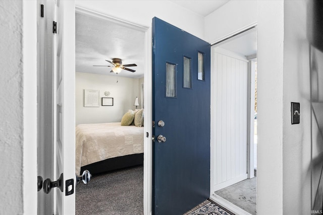 bedroom featuring carpet floors and ceiling fan