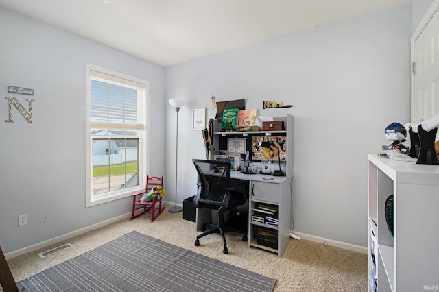 office space featuring light colored carpet