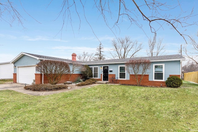 ranch-style house with a front lawn and a garage