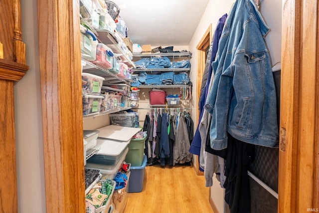 spacious closet featuring light hardwood / wood-style floors