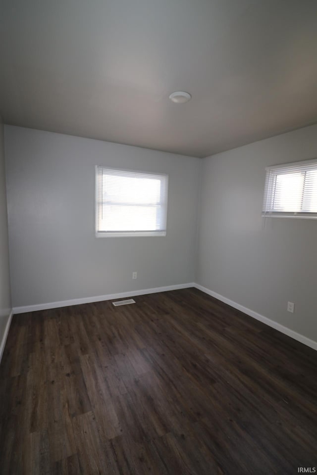 spare room with a wealth of natural light and dark wood-type flooring