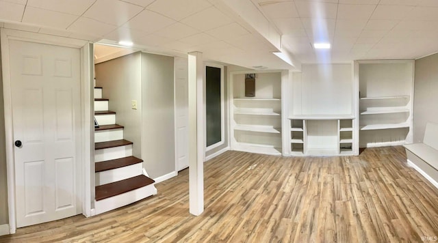 basement featuring light hardwood / wood-style flooring