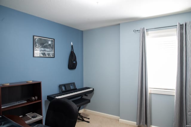 office area featuring light colored carpet