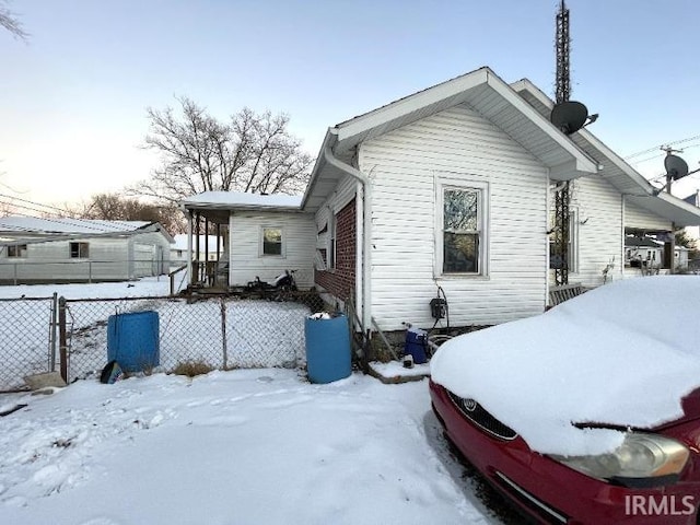 view of snow covered exterior