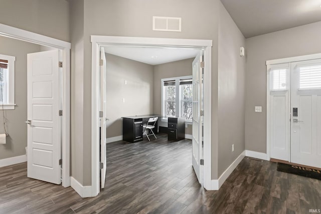 foyer entrance featuring dark wood-type flooring