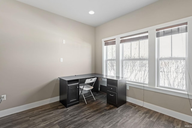 home office featuring dark wood-type flooring