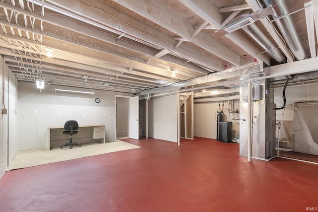 basement featuring heating unit