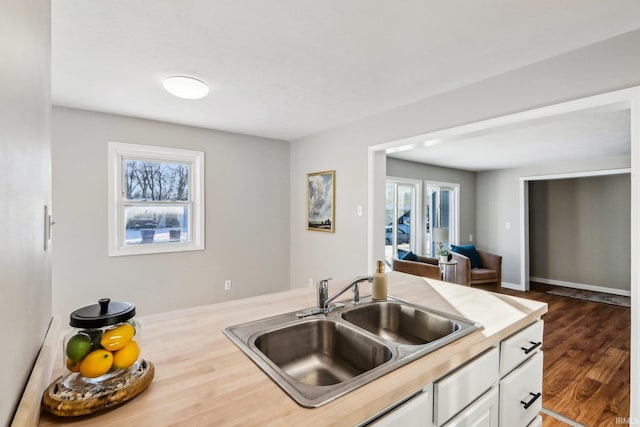 kitchen featuring white cabinets, dark hardwood / wood-style floors, and sink