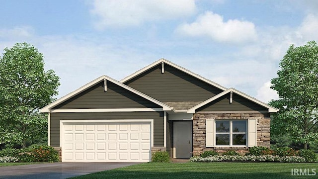 craftsman-style house featuring a front lawn and a garage