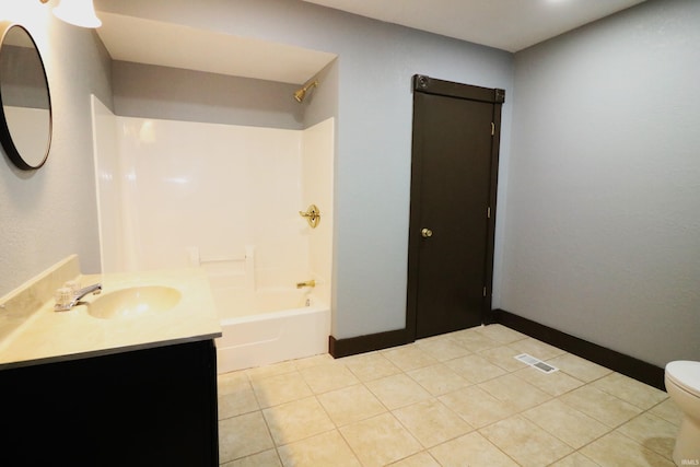 full bathroom with tile patterned flooring, vanity, shower / bathtub combination, and toilet