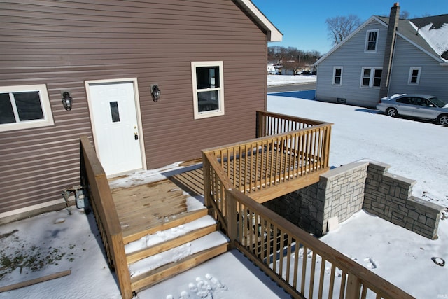 view of snow covered deck