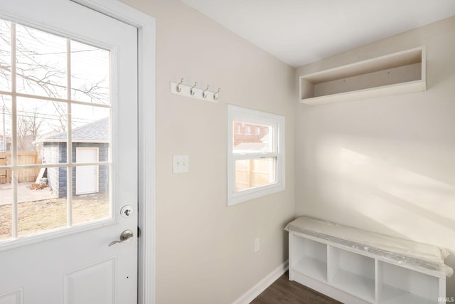 mudroom with dark hardwood / wood-style floors