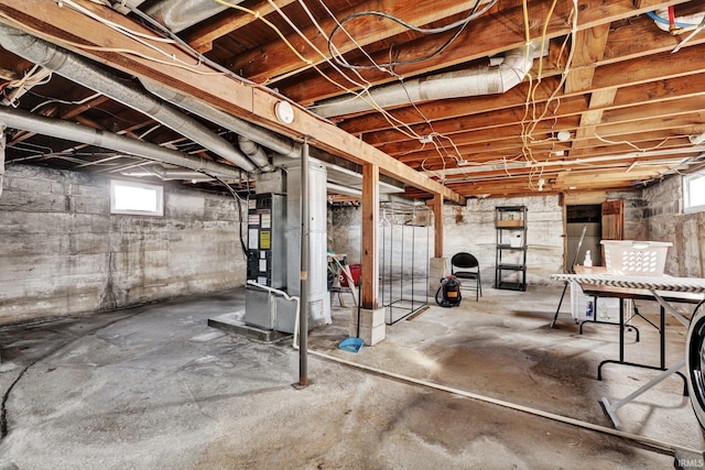 basement with heating unit