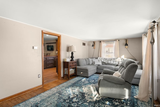 living room with wood-type flooring