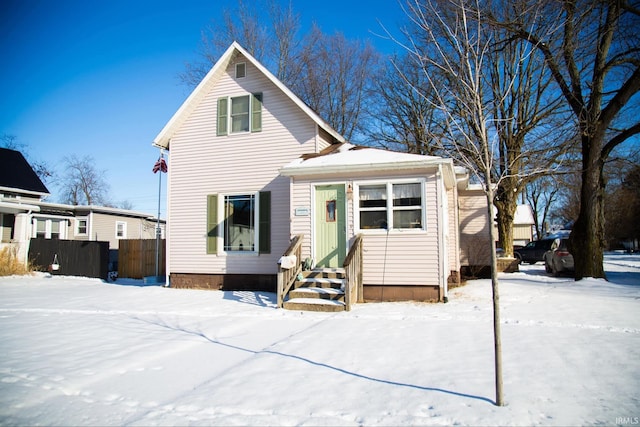 view of snow covered property