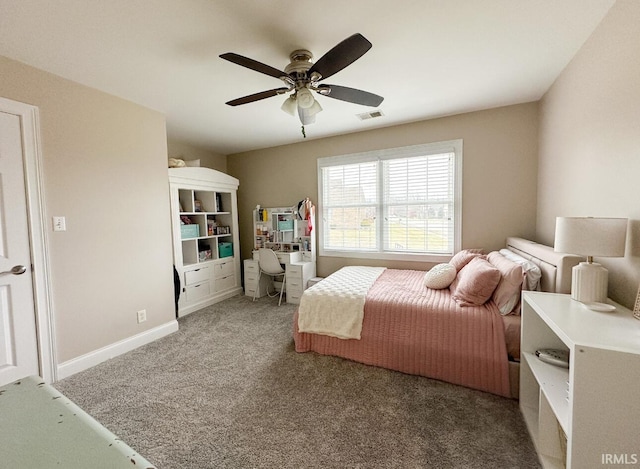 bedroom with carpet floors and ceiling fan