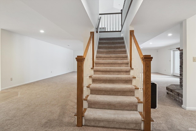 stairs with carpet floors